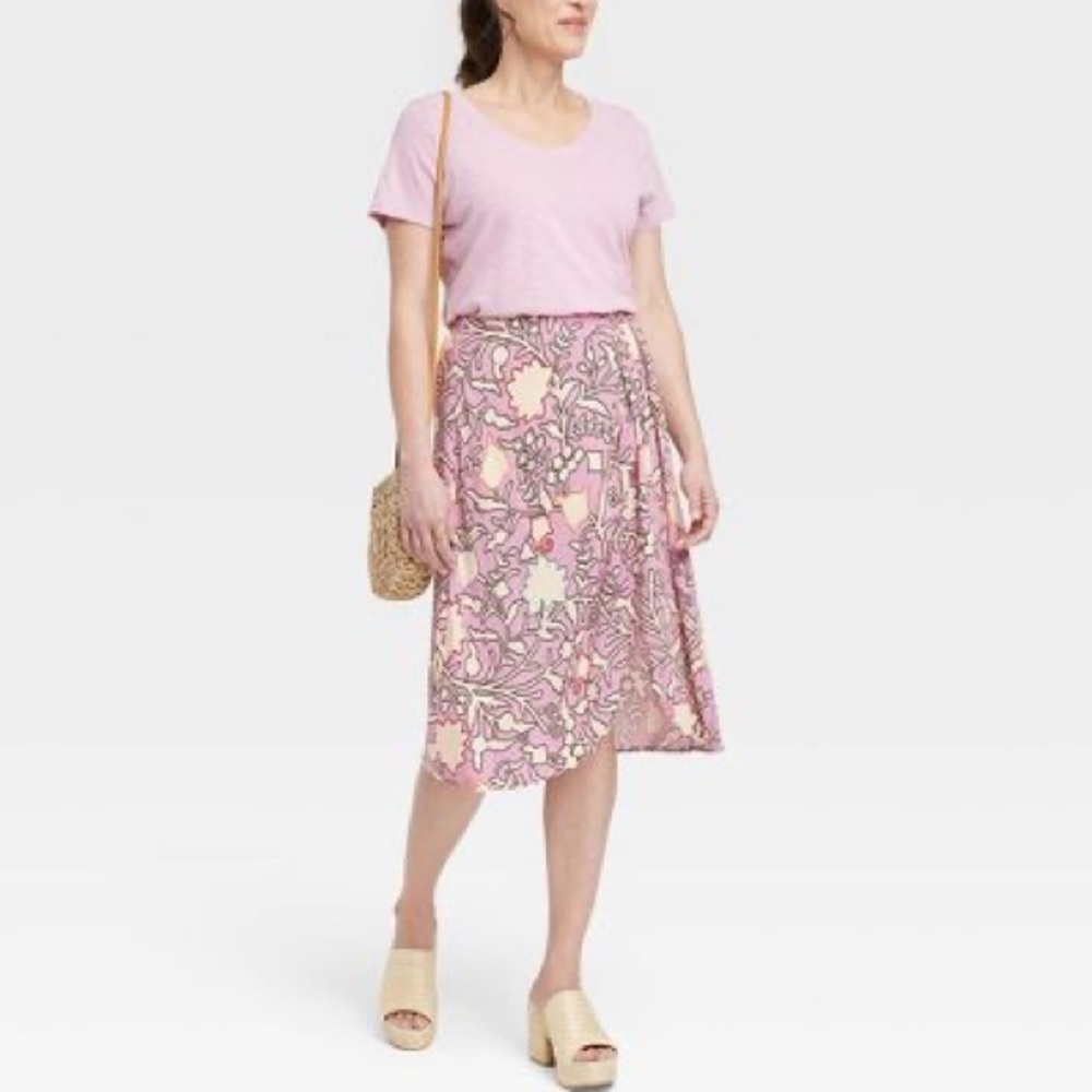 Knox Rose™ Drapey A-Line Wrap Skirt - Pink Floral